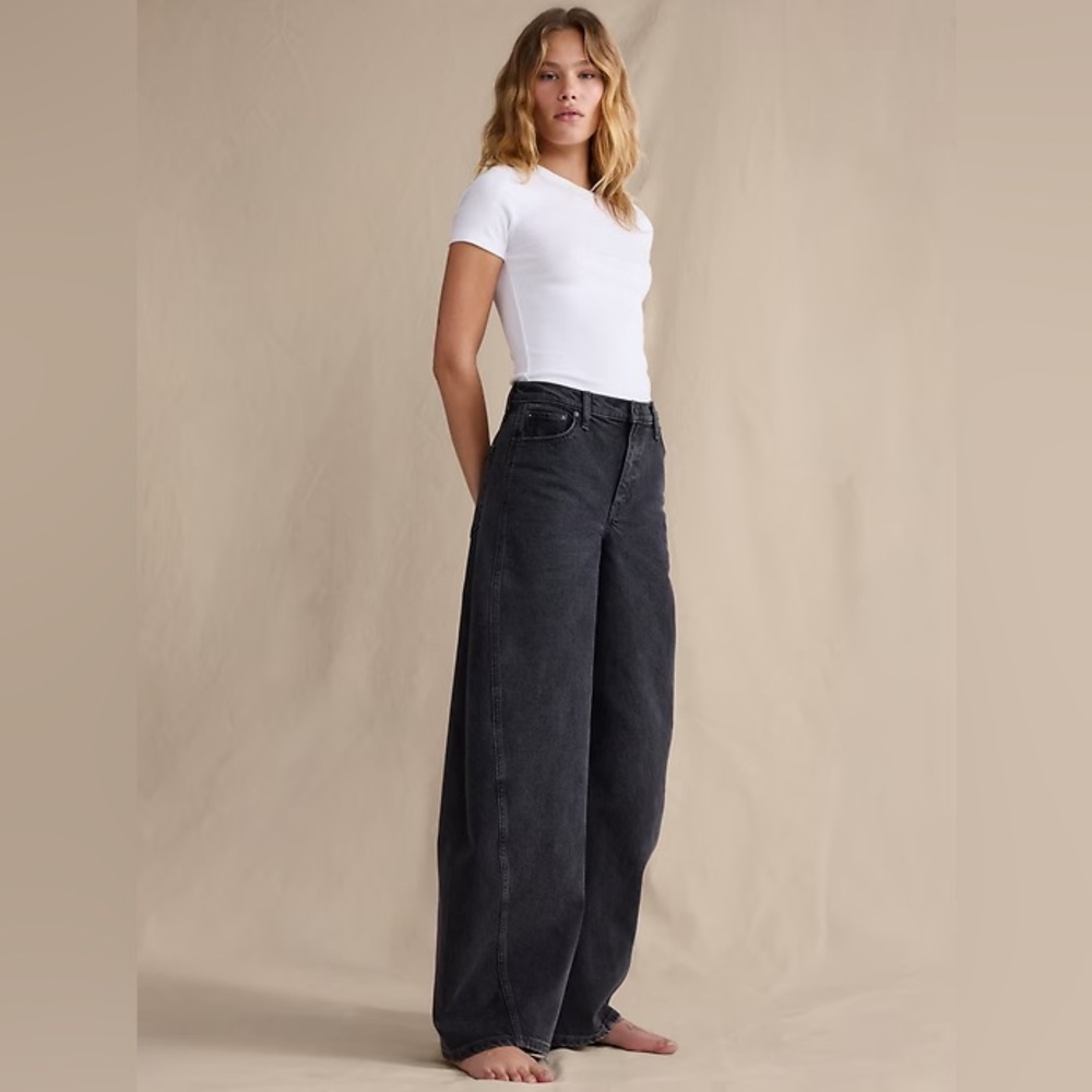 *NEW* BANANA REPUBLIC HIGH RISE LUXE BARREL JEAN WASHED BLACK 2/26 - Picture 3 of 13